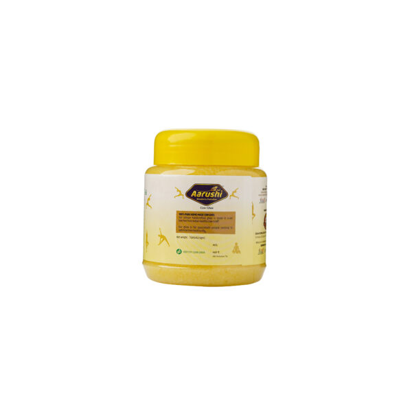 Backside Detail of Desi Cow Ghee (1-2 Ltr) with a brand logo placed in bottle - Aarushiorganic.com